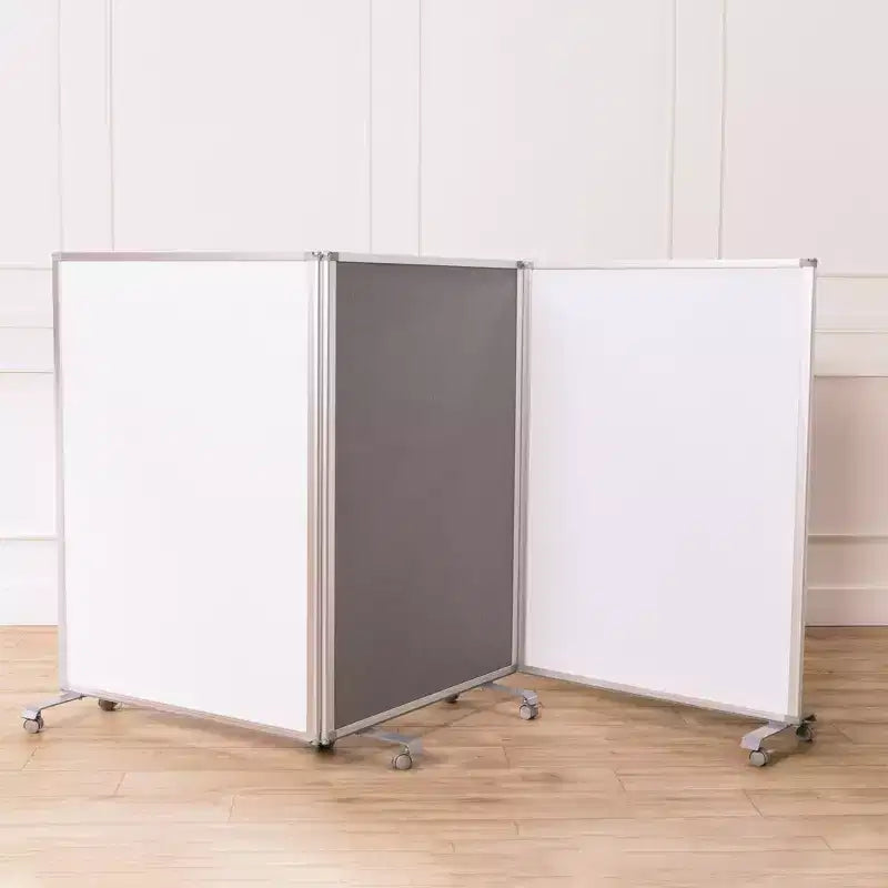 ECR4Kids Divisorio da Stanza Mobile con Lavagna Magnetica a Secco e Flanella, 3 Pannelli, Materiale Scolastico