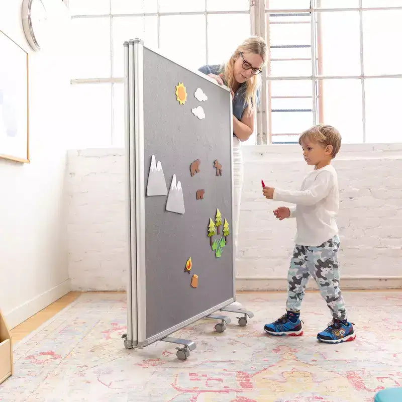 ECR4Kids Divisorio da Stanza Mobile con Lavagna Magnetica a Secco e Flanella, 3 Pannelli, Materiale Scolastico