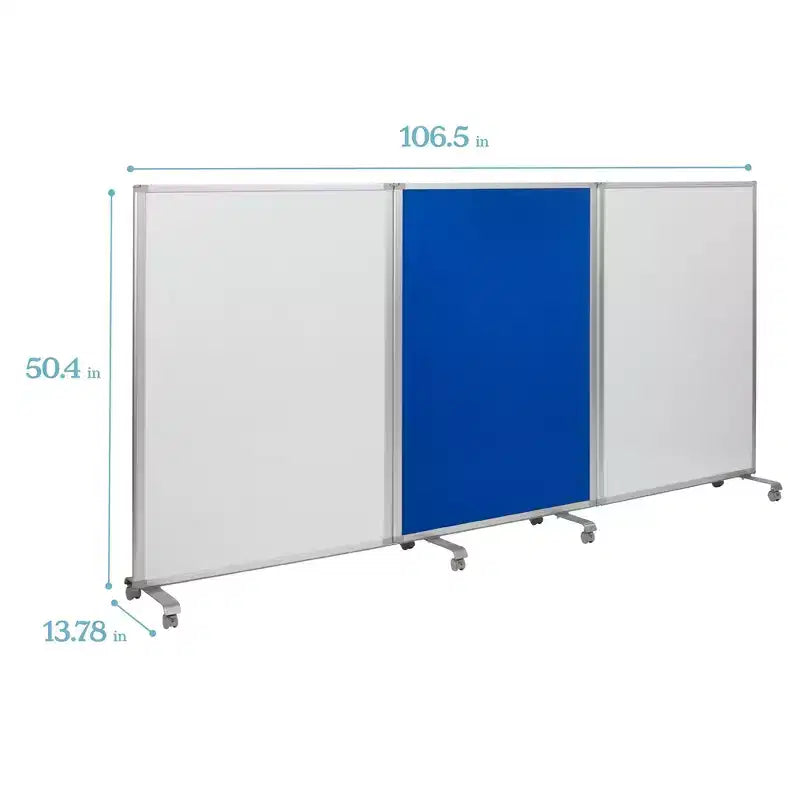 ECR4Kids Divisorio da Stanza Mobile con Lavagna Magnetica a Secco e Flanella, 3 Pannelli, Materiale Scolastico