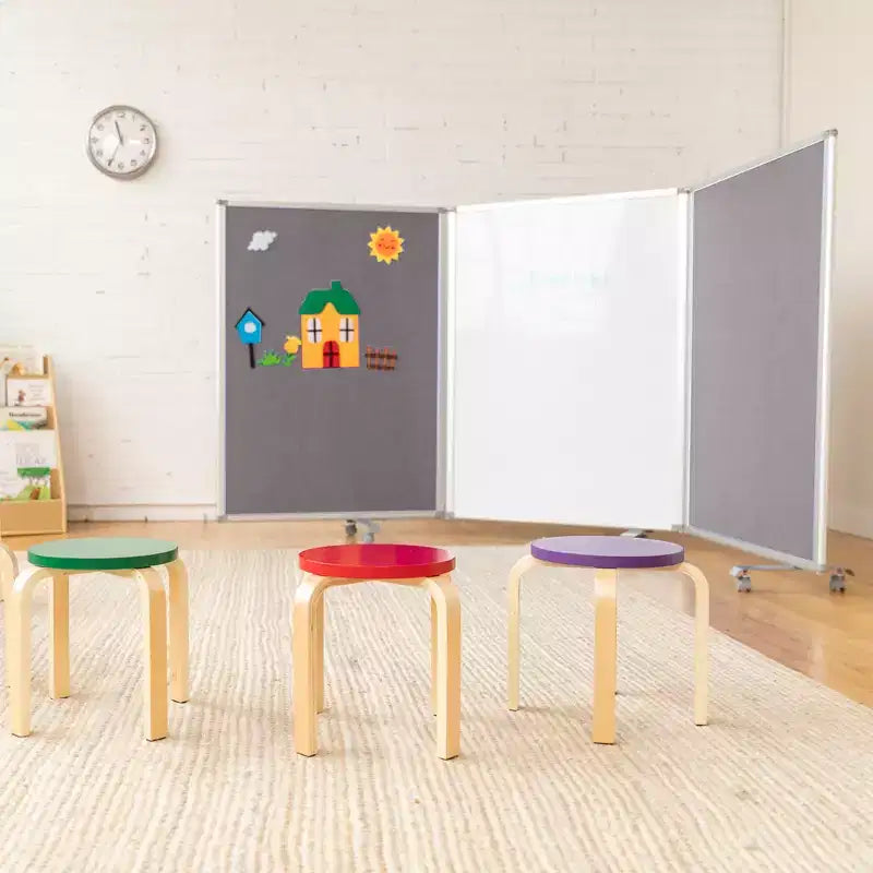 ECR4Kids Divisorio da Stanza Mobile con Lavagna Magnetica a Secco e Flanella, 3 Pannelli, Materiale Scolastico