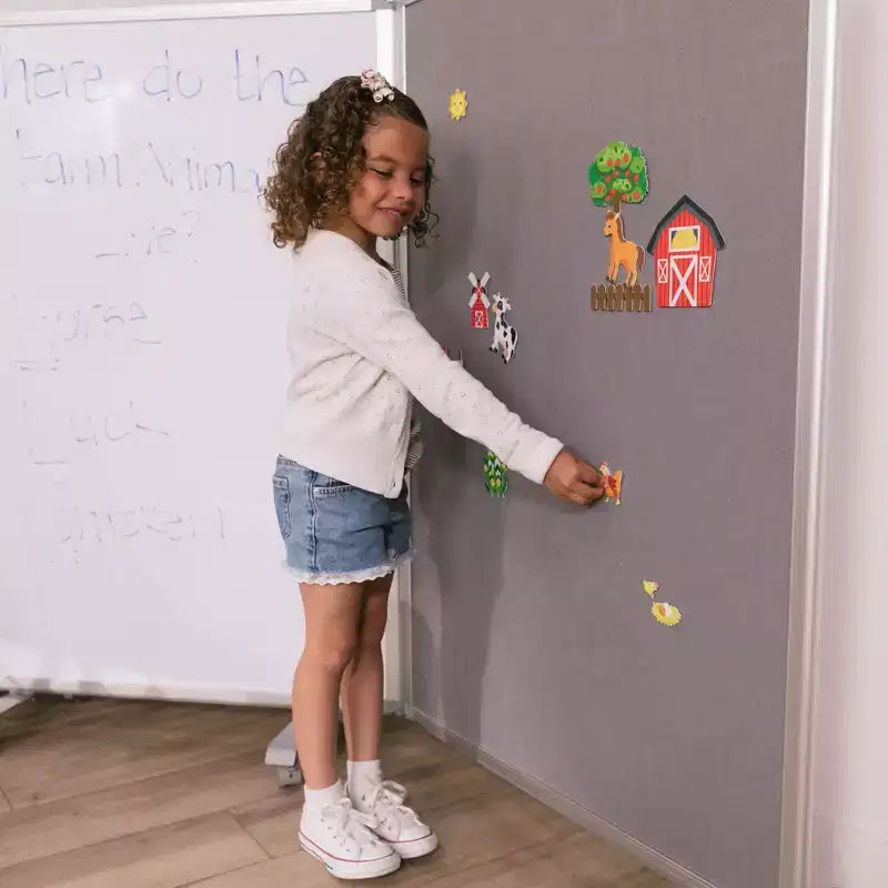 ECR4Kids Divisorio da Stanza Mobile con Lavagna Magnetica a Secco e Flanella, 3 Pannelli, Materiale Scolastico