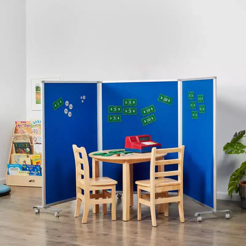 ECR4Kids Divisorio da Stanza Mobile con Lavagna Magnetica a Secco e Flanella, 3 Pannelli, Materiale Scolastico