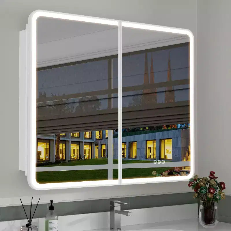 Aris Armadietto a specchio LED, Incasso/Montaggio a parete, Dimmerabile, Luce a 3 modalità, Antiappannamento, Ripiani regolabili, Bianco