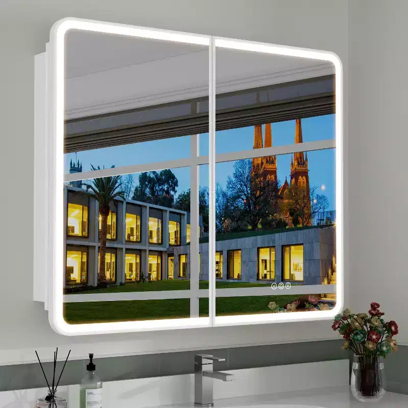 Aris Armadietto a specchio LED, Incasso/Montaggio a parete, Dimmerabile, Luce a 3 modalità, Antiappannamento, Ripiani regolabili, Bianco