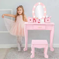 Set da trucco per bambini con specchio e luce, specchio per il trucco con luce, sedia da trucco, tavolo da trucco e sgabello, set da gioco in legno per bambine di età 4-9 anni
