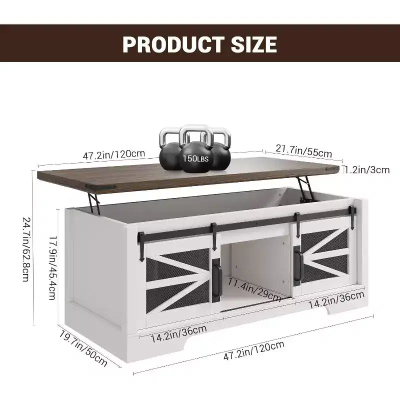 Tavolino da caffè Acekool 47.2 con piano sollevabile, cassetti e ripiani regolabili. Tavolino da centro in stile rustico-contadino con piano sollevabile per soggiorno.