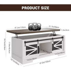 Tavolino da caffè Acekool 47.2 con piano sollevabile, cassetti e ripiani regolabili. Tavolino da centro in stile rustico-contadino con piano sollevabile per soggiorno.