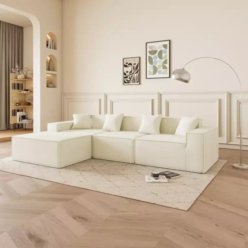 Divano Sezionale Modulare a L con Chaise Reversibile, Cuscini Profondi, Comodo Divano per Soggiorno