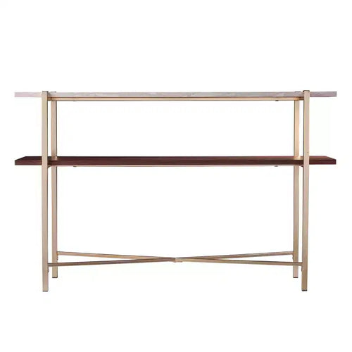 Ardmillan Faux Marble Console Table with Storage - Brass - SEI