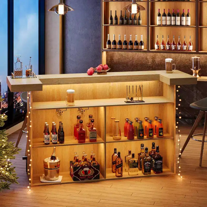 Tavolo da bar Lantine moderno a 4 livelli da 70,9 pollici, mobile bar con porta bicchieri e poggiapiedi nero