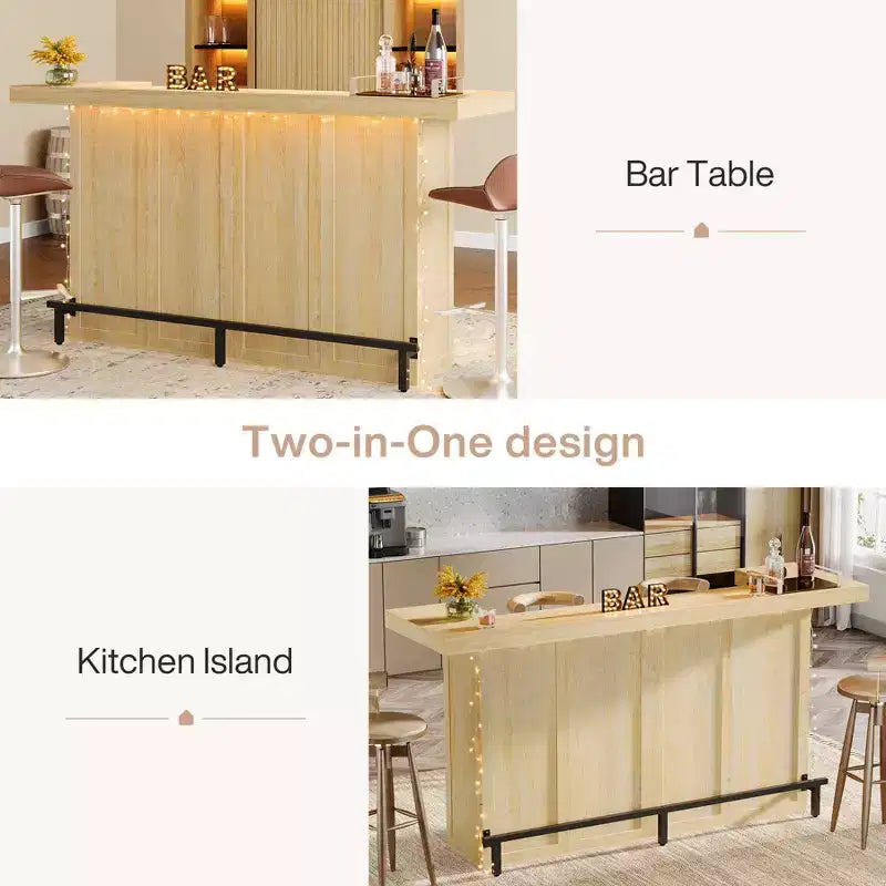 Tavolo da bar Lantine moderno a 4 livelli da 70,9 pollici, mobile bar con porta bicchieri e poggiapiedi nero
