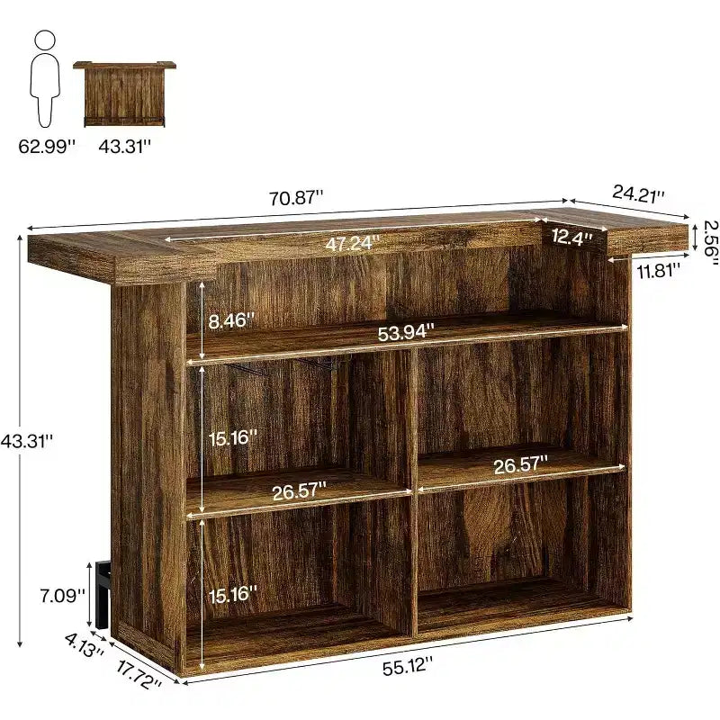 Tavolo da bar Lantine moderno a 4 livelli da 70,9 pollici, mobile bar con porta bicchieri e poggiapiedi nero