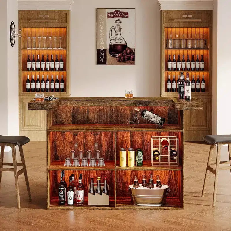 Tavolo da bar Lantine moderno a 4 livelli da 70,9 pollici, mobile bar con porta bicchieri e poggiapiedi nero