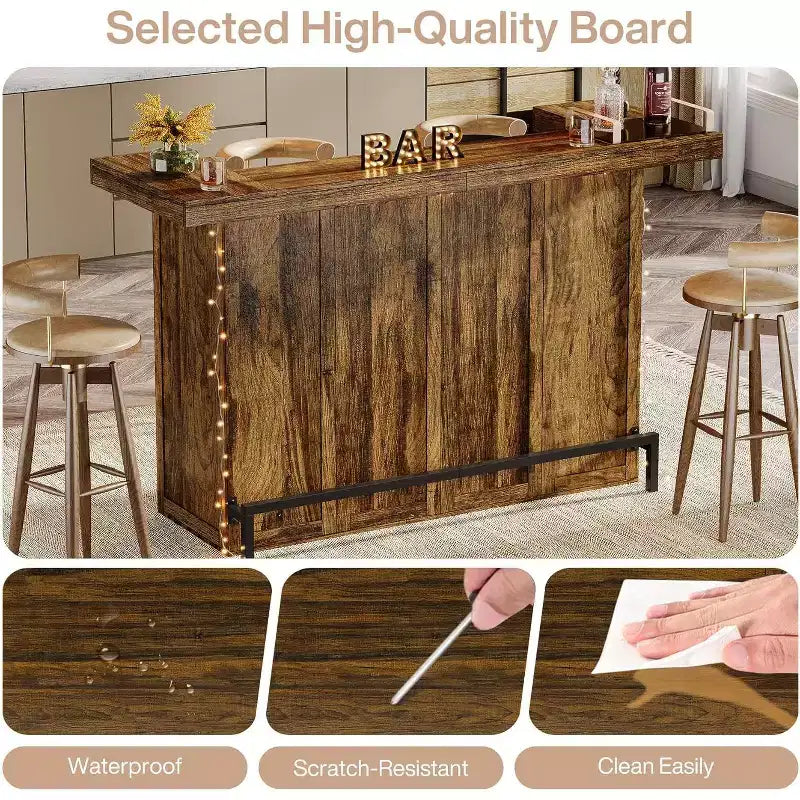 Tavolo da bar Lantine moderno a 4 livelli da 70,9 pollici, mobile bar con porta bicchieri e poggiapiedi nero