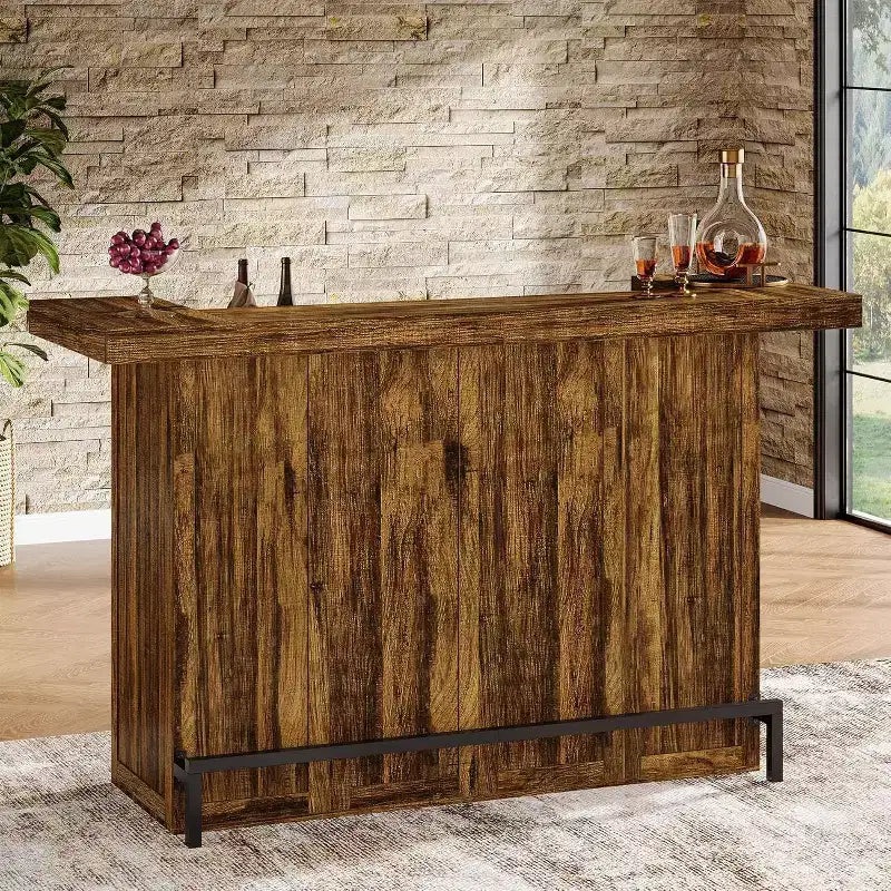 Tavolo da bar Lantine moderno a 4 livelli da 70,9 pollici, mobile bar con porta bicchieri e poggiapiedi nero