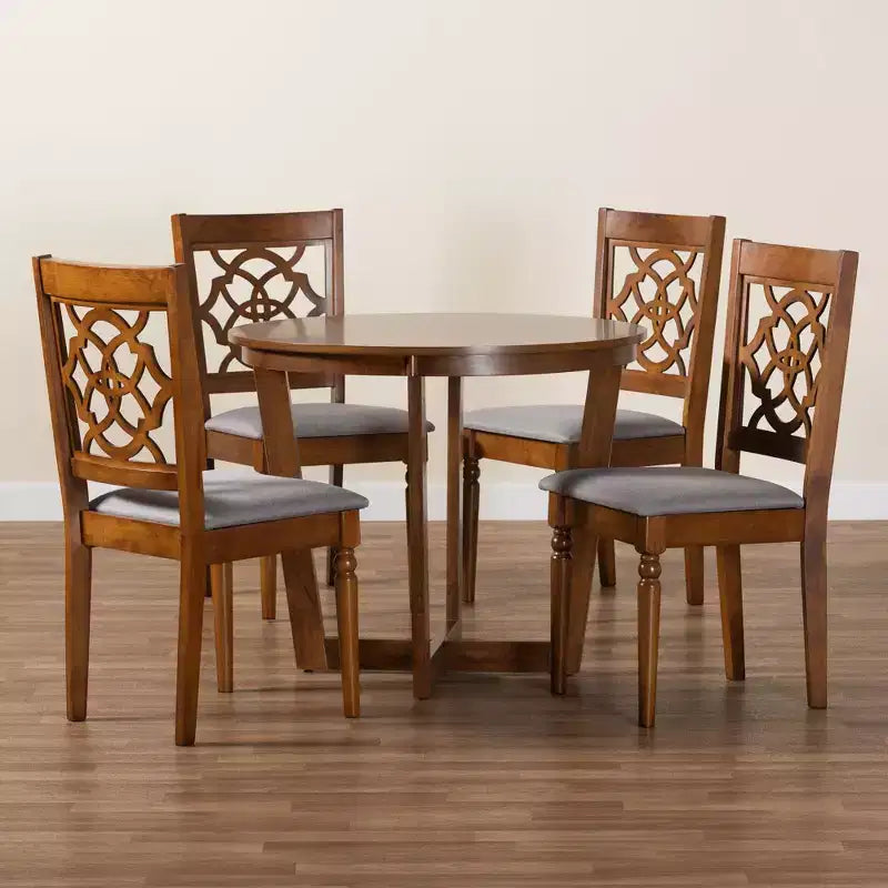 Set da pranzo Baxton Studio Valerie moderno grigio e legno marrone noce da 5 pezzi