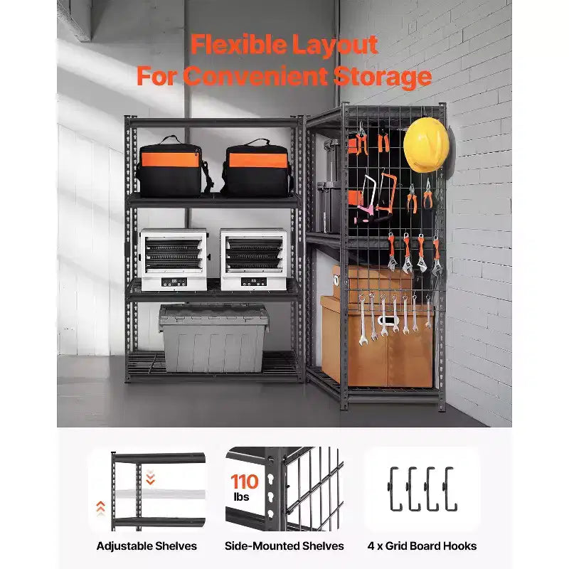 Scaffali di stoccaggio VEVOR, 1088 kg, Scaffalatura da garage resistente a 4 ripiani, 50,8 P x 101,6 L x 152,4 H cm Scaffali metallici regolabili per unità di scaffalatura industriale