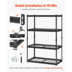 Scaffali di stoccaggio VEVOR, 1088 kg, Scaffalatura da garage resistente a 4 ripiani, 50,8 P x 101,6 L x 152,4 H cm Scaffali metallici regolabili per unità di scaffalatura industriale