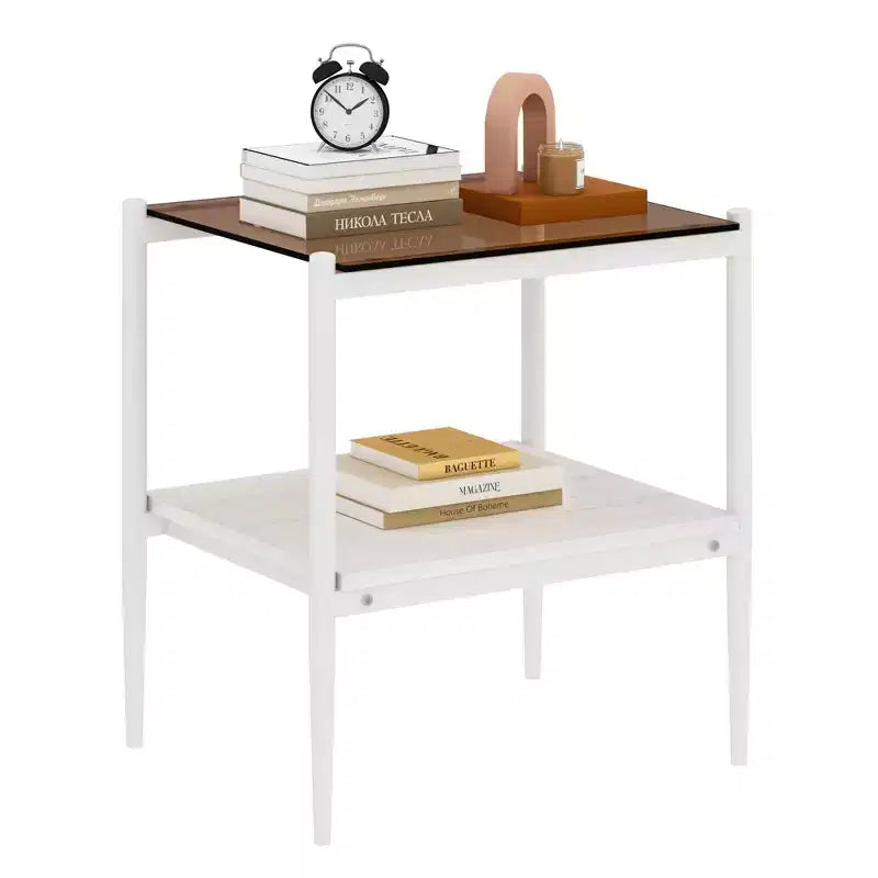 Set di 2 tavolini rettangolari, piano in vetro temperato con strato in MDF, vetro marrone