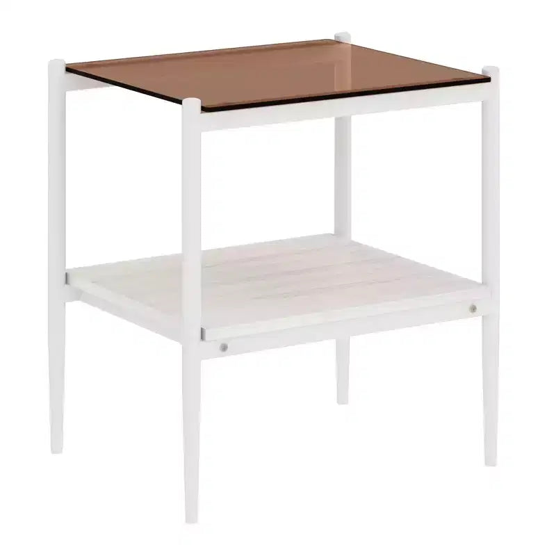 Set di 2 tavolini rettangolari, piano in vetro temperato con strato in MDF, vetro marrone