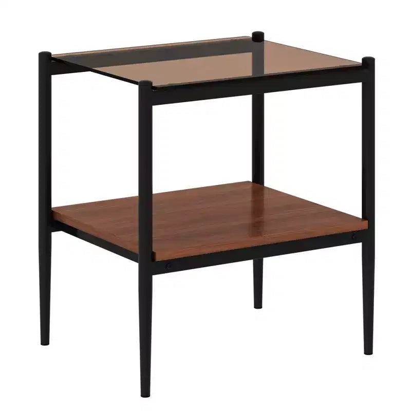 Set di 2 tavolini rettangolari, piano in vetro temperato con strato in MDF, vetro marrone
