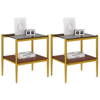 Set di 2 tavolini rettangolari, piano in vetro temperato con strato in MDF, vetro marrone