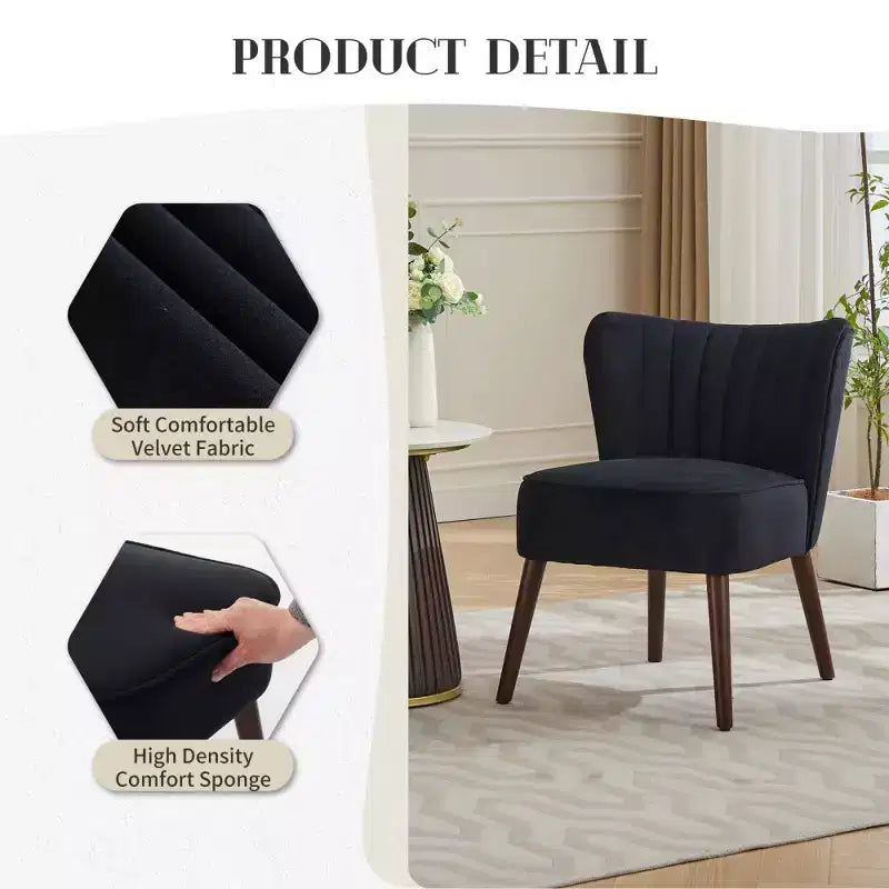 Poltrona moderna in velluto per soggiorno, poltrona lounge Mid-Century con schienale ad ali e gambe in legno massello, capacità 136 kg, poltrona imbottita lussuosa