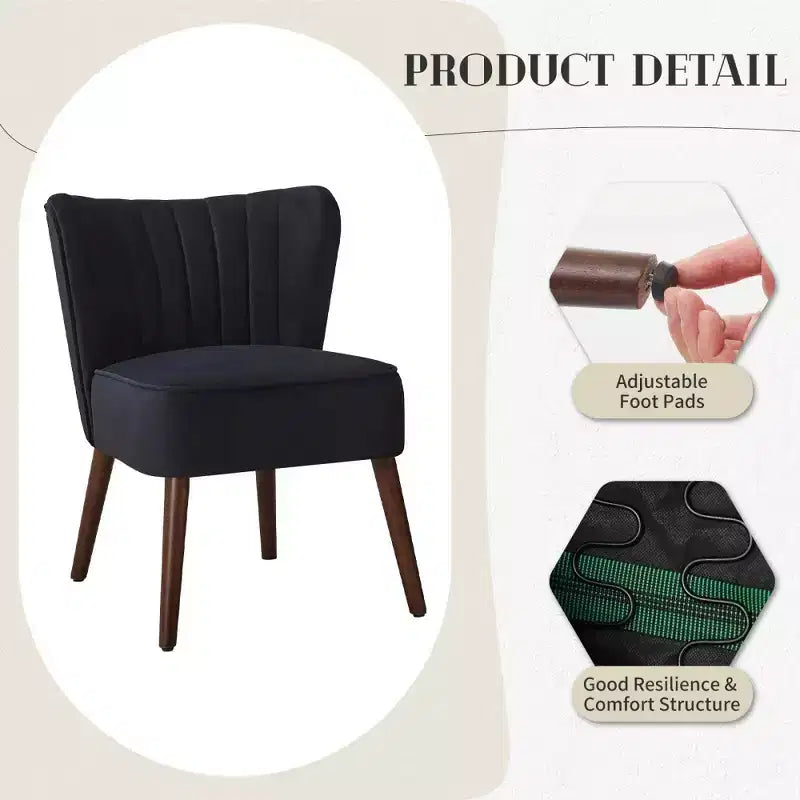 Poltrona moderna in velluto per soggiorno, poltrona lounge Mid-Century con schienale ad ali e gambe in legno massello, capacità 136 kg, poltrona imbottita lussuosa