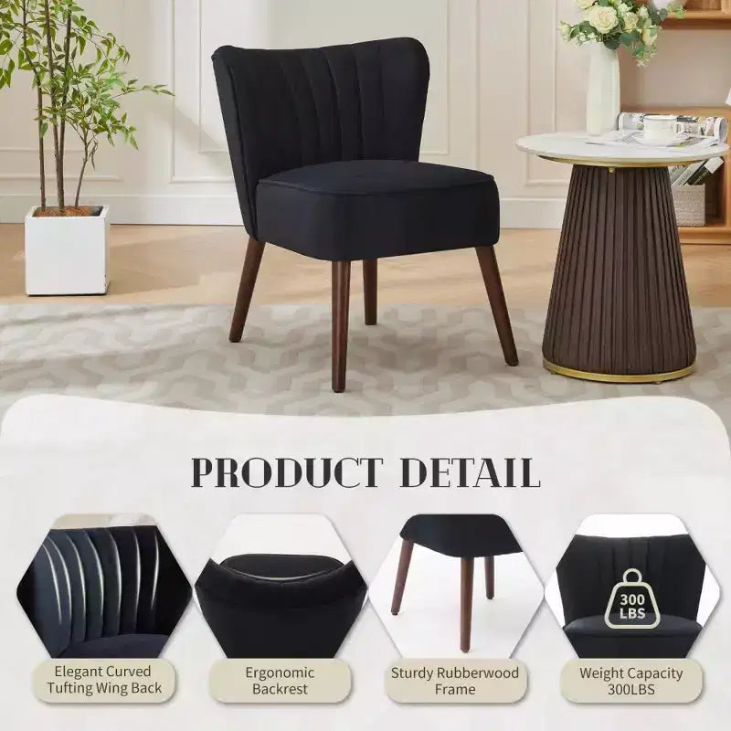 Poltrona moderna in velluto per soggiorno, poltrona lounge Mid-Century con schienale ad ali e gambe in legno massello, capacità 136 kg, poltrona imbottita lussuosa
