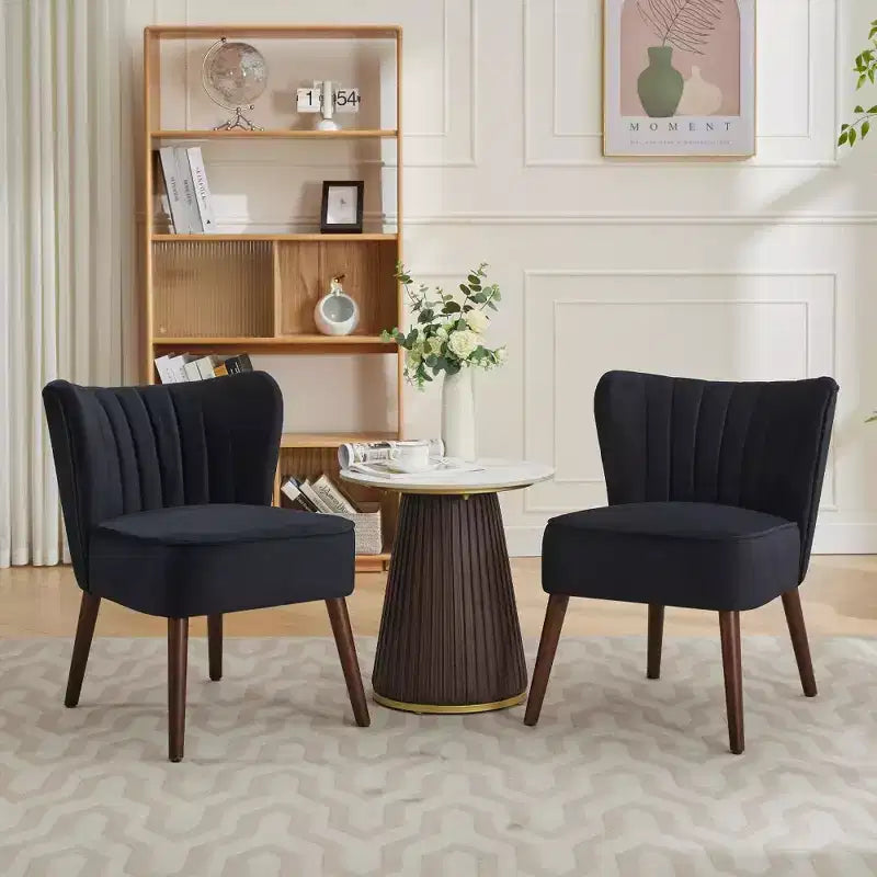 Poltrona moderna in velluto per soggiorno, poltrona lounge Mid-Century con schienale ad ali e gambe in legno massello, capacità 136 kg, poltrona imbottita lussuosa