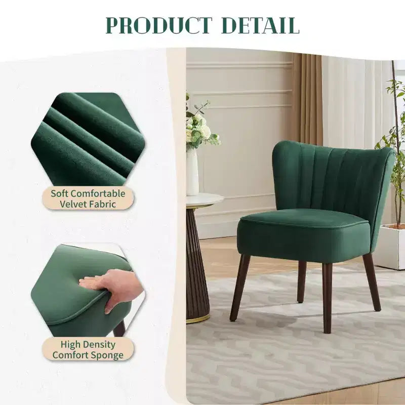 Poltrona moderna in velluto per soggiorno, poltrona lounge Mid-Century con schienale ad ali e gambe in legno massello, capacità 136 kg, poltrona imbottita lussuosa