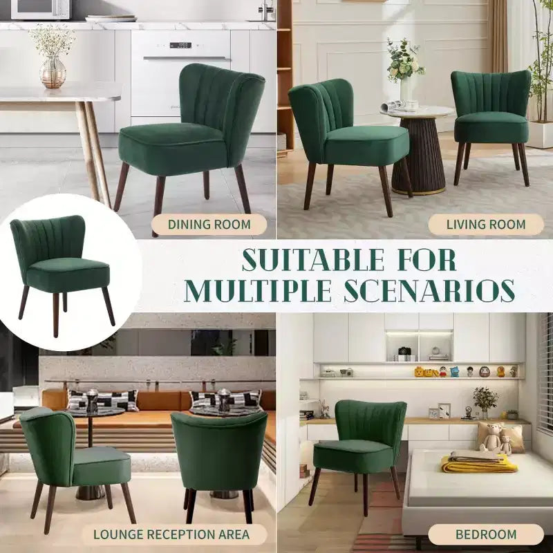 Poltrona moderna in velluto per soggiorno, poltrona lounge Mid-Century con schienale ad ali e gambe in legno massello, capacità 136 kg, poltrona imbottita lussuosa