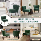 Poltrona moderna in velluto per soggiorno, poltrona lounge Mid-Century con schienale ad ali e gambe in legno massello, capacità 136 kg, poltrona imbottita lussuosa