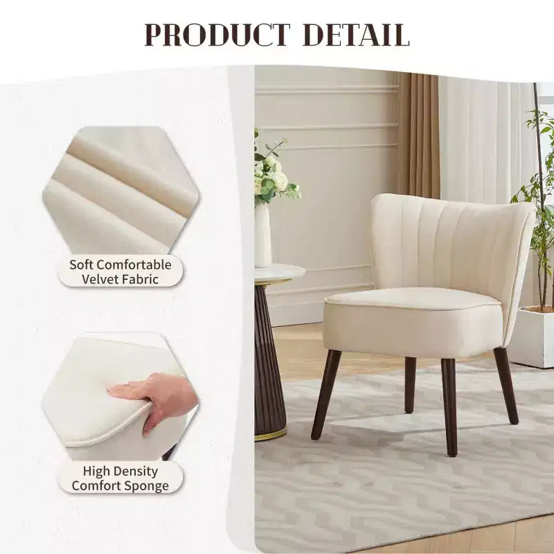 Poltrona moderna in velluto per soggiorno, poltrona lounge Mid-Century con schienale ad ali e gambe in legno massello, capacità 136 kg, poltrona imbottita lussuosa