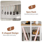 Isola Cucina in Legno, Scaffale da Forno con Contenitore, Grande Tavolo da Cucina con Supporto Microonde a 3 Livelli, Ripiano per Forno, 6 Ganci