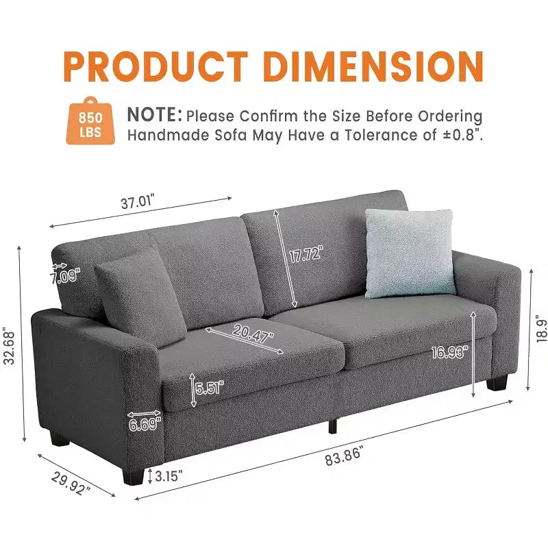 Divano moderno a 3 posti da 83 pollici - Divano con sedute profonde, comodo divano "nuvola", perfetto per soggiorno, camera da letto, ufficio
