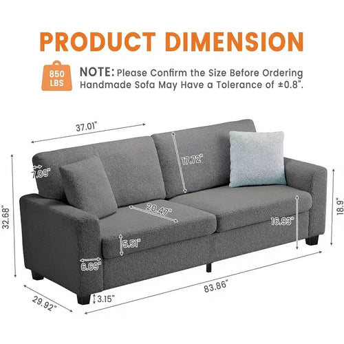Divano moderno a 3 posti da 83 pollici - Divano con sedute profonde, comodo divano "nuvola", perfetto per soggiorno, camera da letto, ufficio