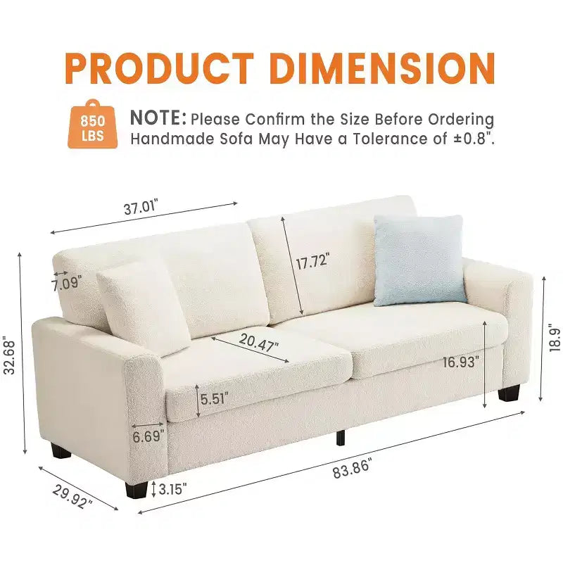 Divano moderno a 3 posti da 83 pollici - Divano con sedute profonde, comodo divano "nuvola", perfetto per soggiorno, camera da letto, ufficio