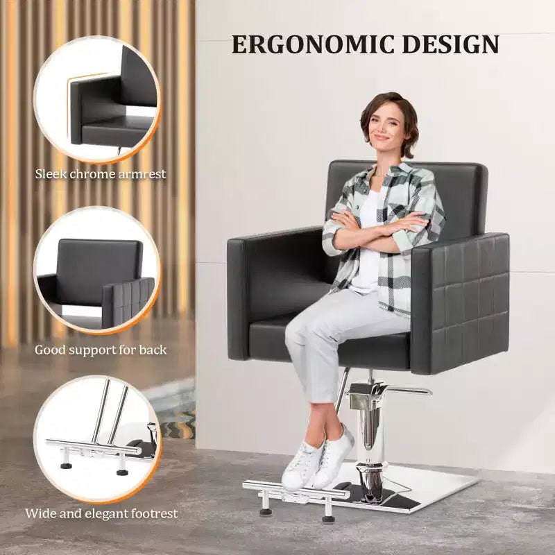 Sedia da Salone per Parrucchiere Karl Home Nera Resistente Idraulica con Seduta Larga