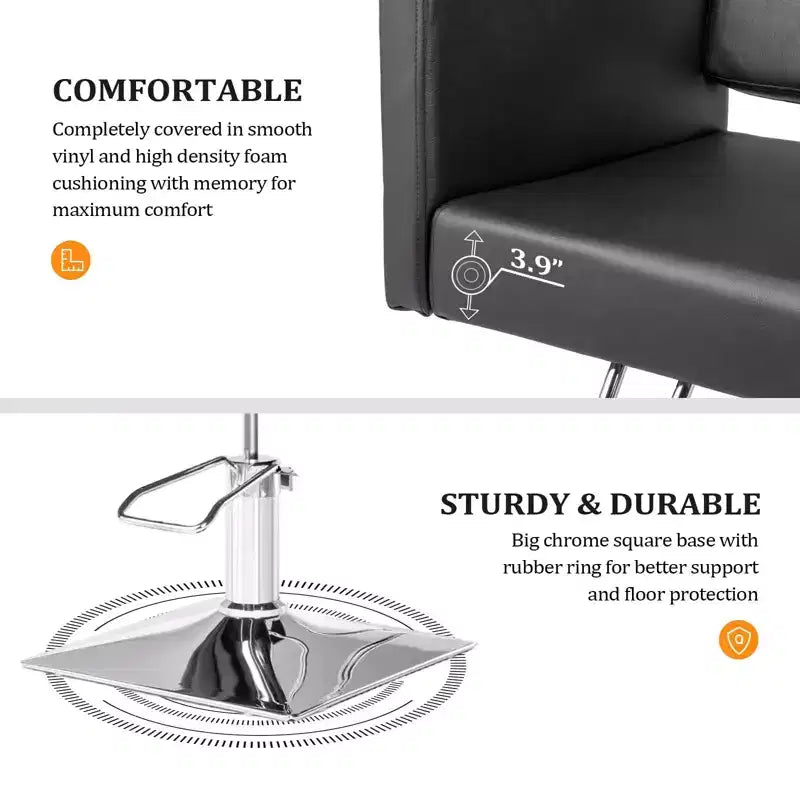 Sedia da Salone per Parrucchiere Karl Home Nera Resistente Idraulica con Seduta Larga