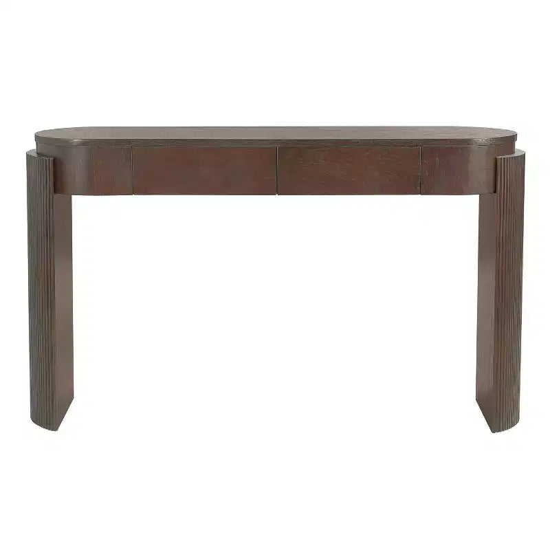 Consolle MAYEERTY con Finitura a Grana di Legno Naturale, Design Canettato, Piano Ovale e 2 Cassetti per Ingresso e Soggiorno, Espresso