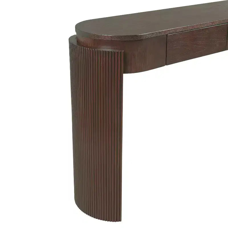Consolle MAYEERTY con Finitura a Grana di Legno Naturale, Design Canettato, Piano Ovale e 2 Cassetti per Ingresso e Soggiorno, Espresso