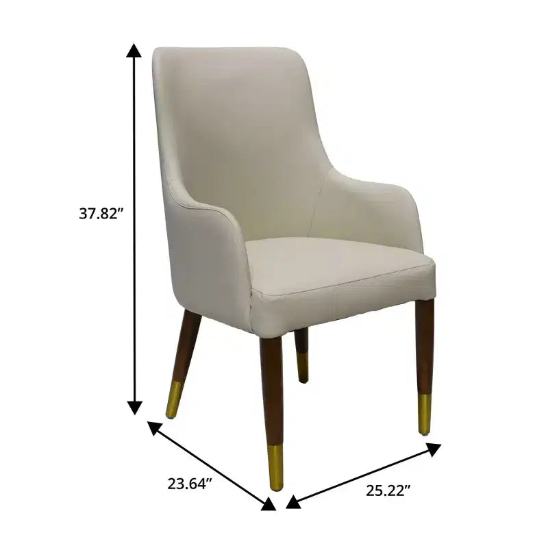 LeisureMod Viva Sedia da Pranzo con Braccioli in Pelle con Gambe in Legno con Accenti Dorati per Cucine e Case Moderne