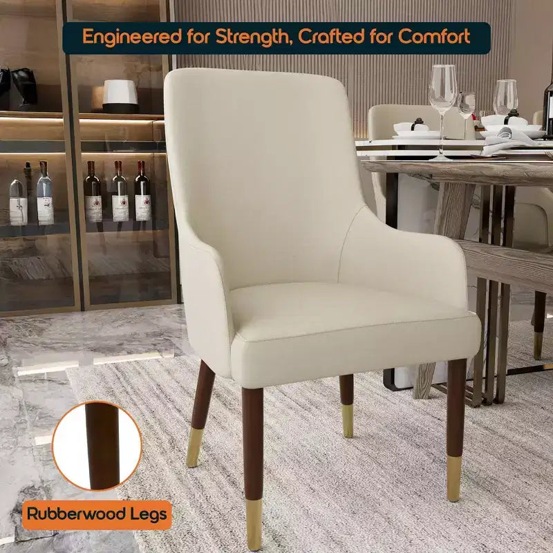 LeisureMod Viva Sedia da Pranzo con Braccioli in Pelle con Gambe in Legno con Accenti Dorati per Cucine e Case Moderne