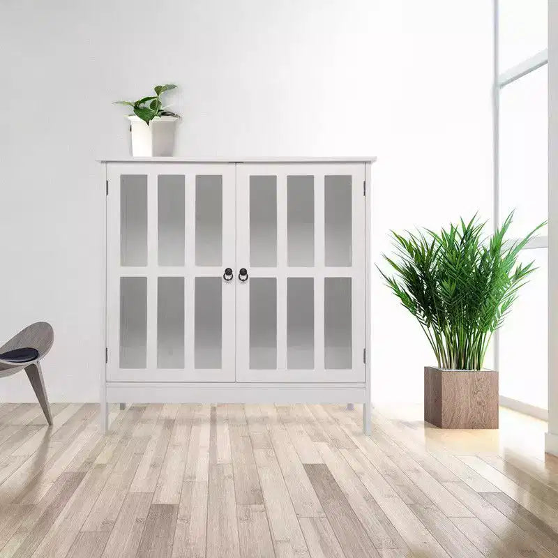 Karl Home Mobile Contenitore Autoportante con Anta Trasparente per Cucina Sala da Pranzo Bianco