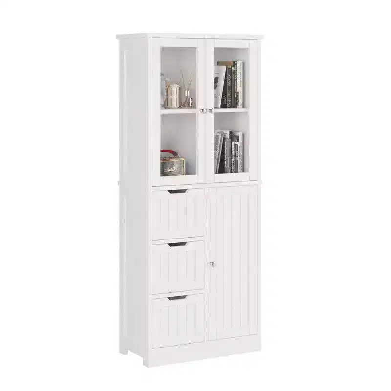 Mobile bagno Karl 147 cm H, 3 ante, 3 cassetti, 4 ripiani con verticali, stile moderno
