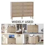 Cassettiera a 8 cassetti, Cassettiera in rattan naturale per camera da letto, Comò in legno stile rustico con maniglie dorate per soggiorno, ingresso