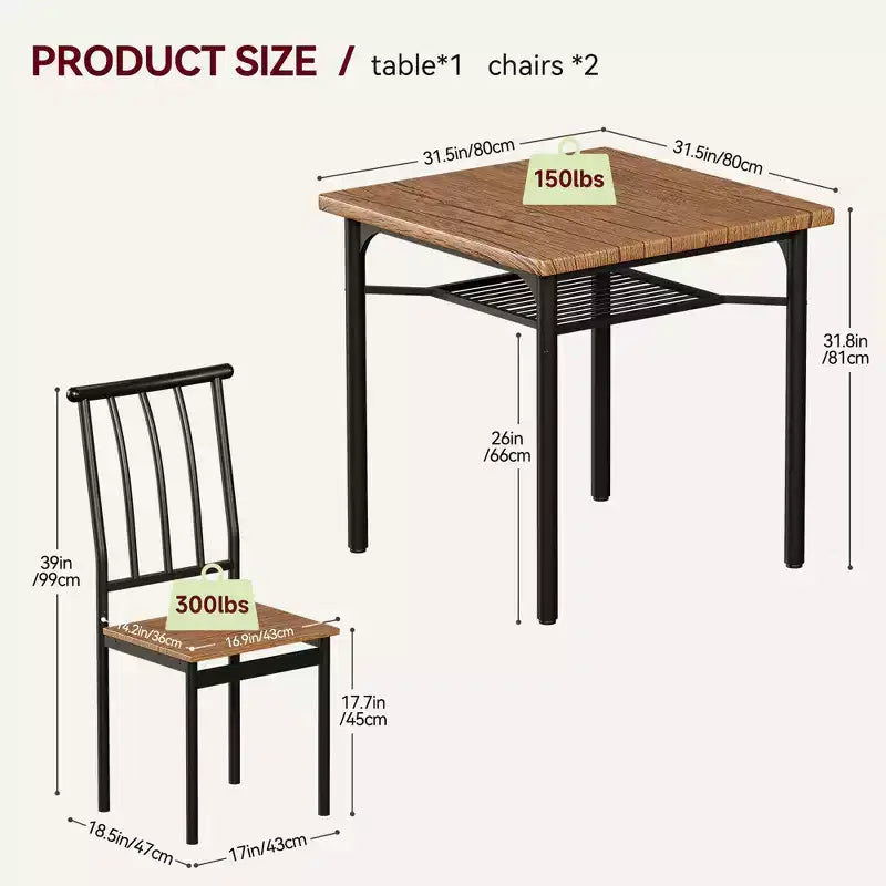 Set da 3 pezzi con tavolo da pranzo doppio, tavolo e sedie da cucina con portabottiglie per piccoli spazi