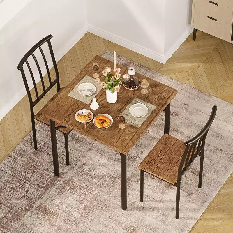 Set da 3 pezzi con tavolo da pranzo doppio, tavolo e sedie da cucina con portabottiglie per piccoli spazi