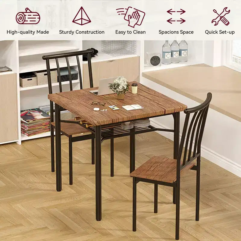 Set da 3 pezzi con tavolo da pranzo doppio, tavolo e sedie da cucina con portabottiglie per piccoli spazi